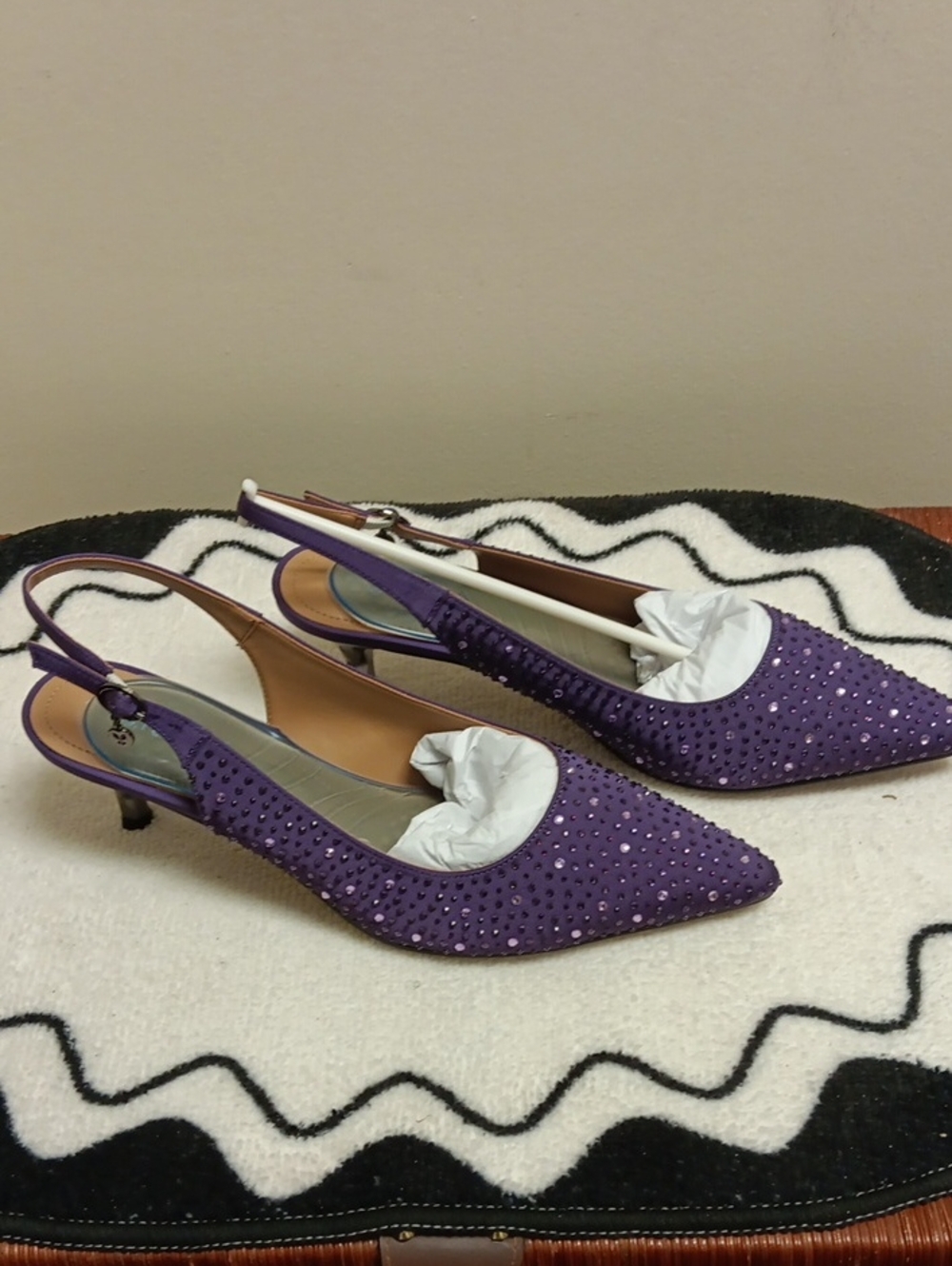 J.Renee Purple Crystal-Studded Slingback Kitten Heels